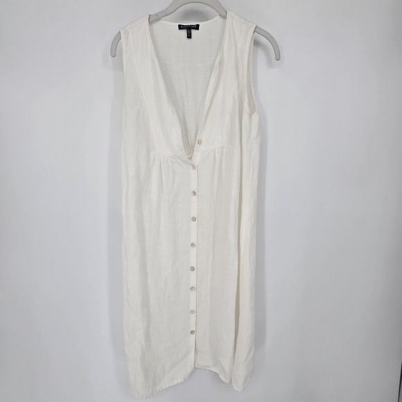 Eileen fisher sleeveless tunic button up dress cream white linen blend medium - Picture 1 of 5
